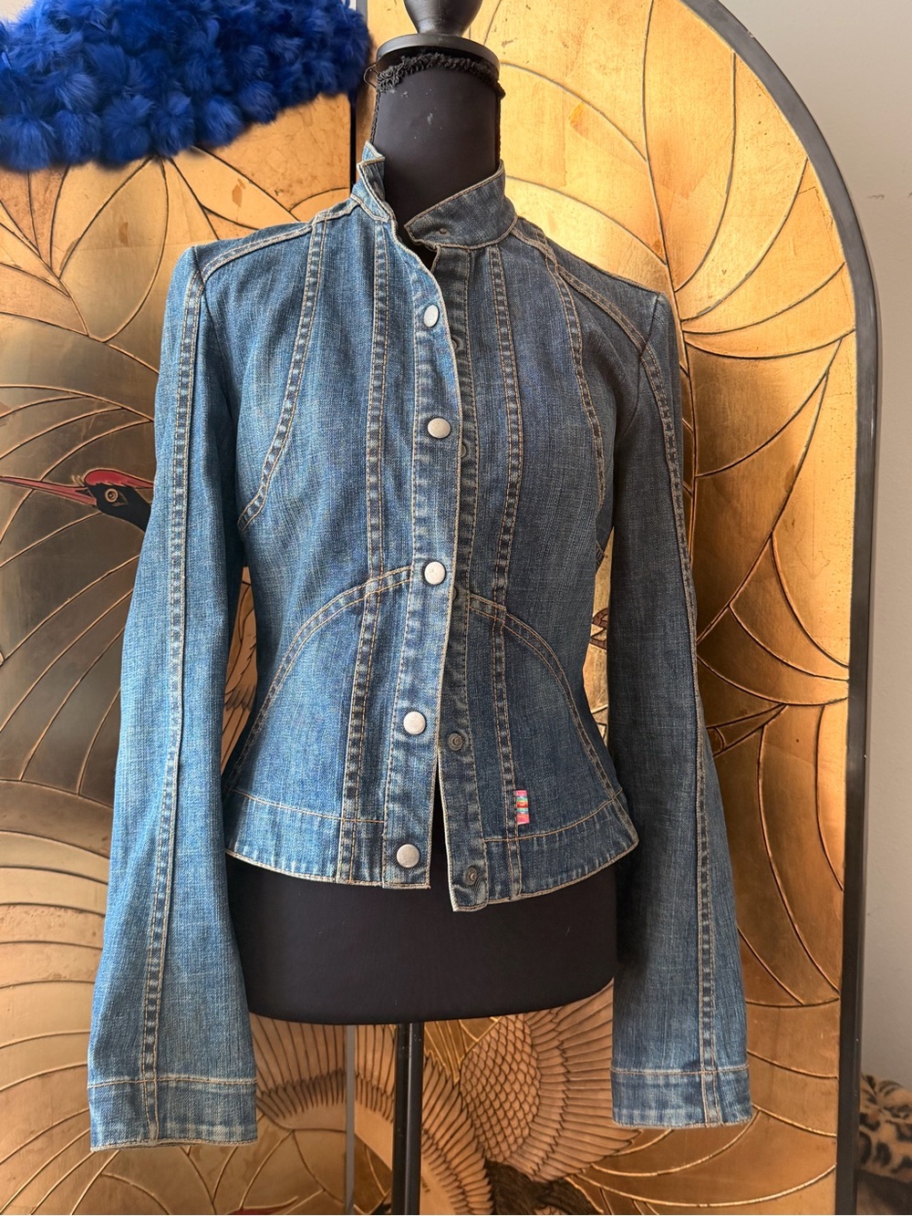 FCUK Jeans French Connection Y2K denim moto Jacket 90s racer jacket - Picture 4 of 8